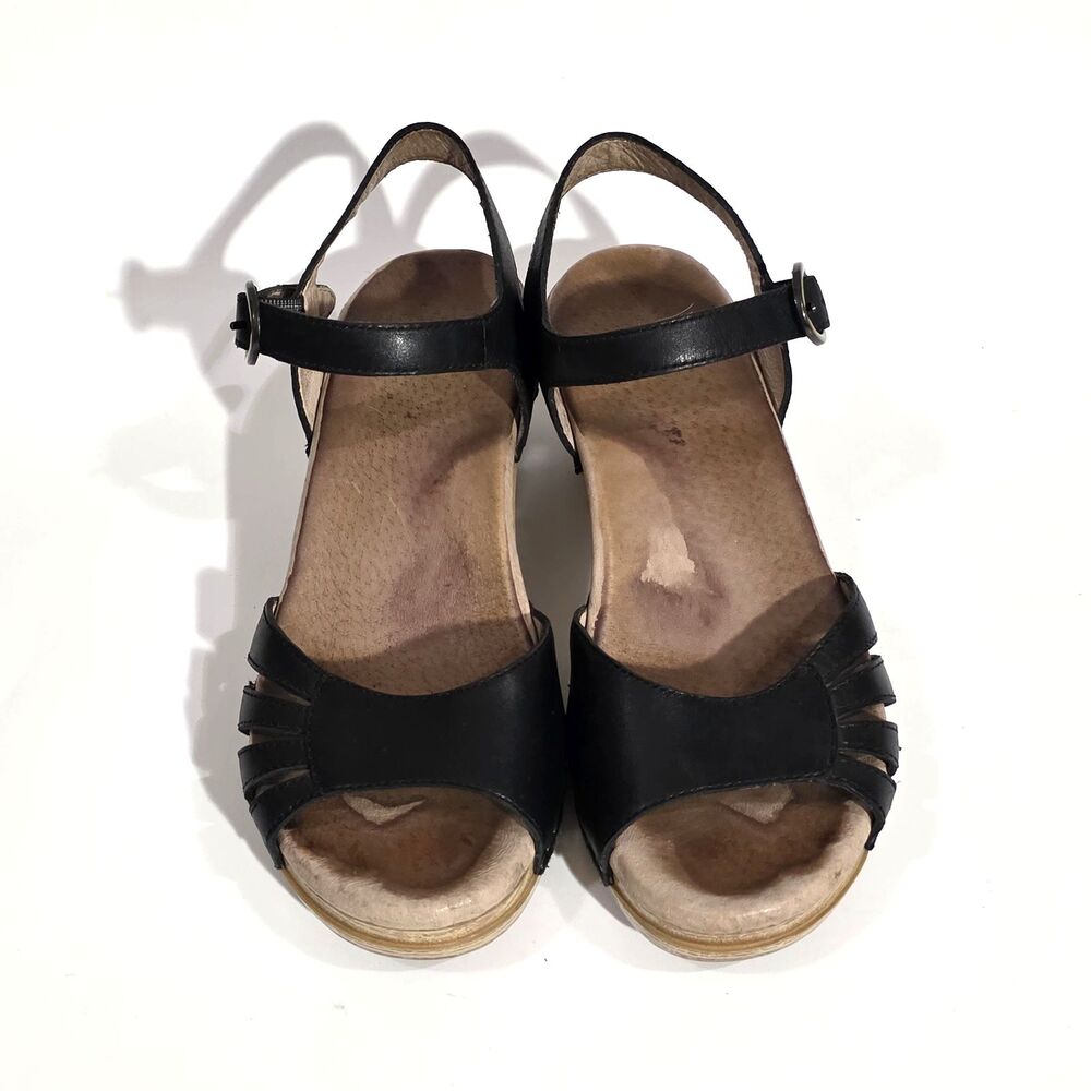 Dansko Wedge Ankle Straps Sandals Black Sz Eu 38 USA 8 - Picture 2 of 12